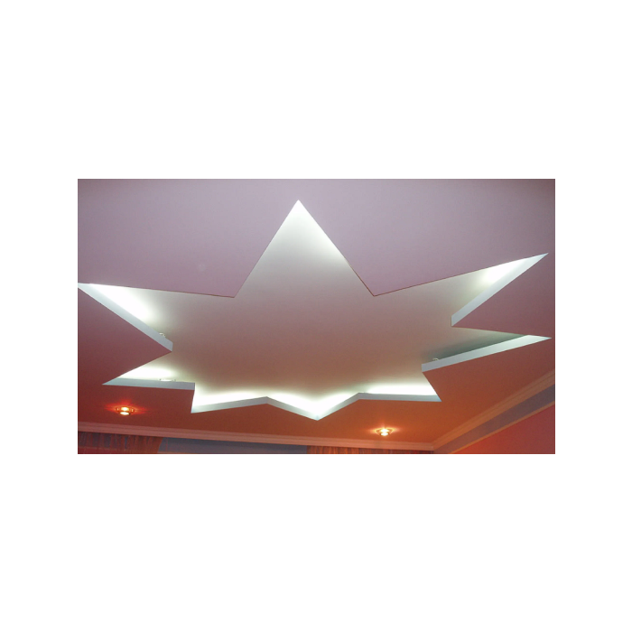 Устройство подвесного потолка из гипсокартона с перепадом высот сложной геометрической формы по периметру изгиба