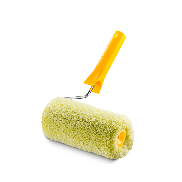 Нанесение декоративной рельефной штукатурки, валиком с последующим разравниванием и созданием рельефа шпателем или кистью